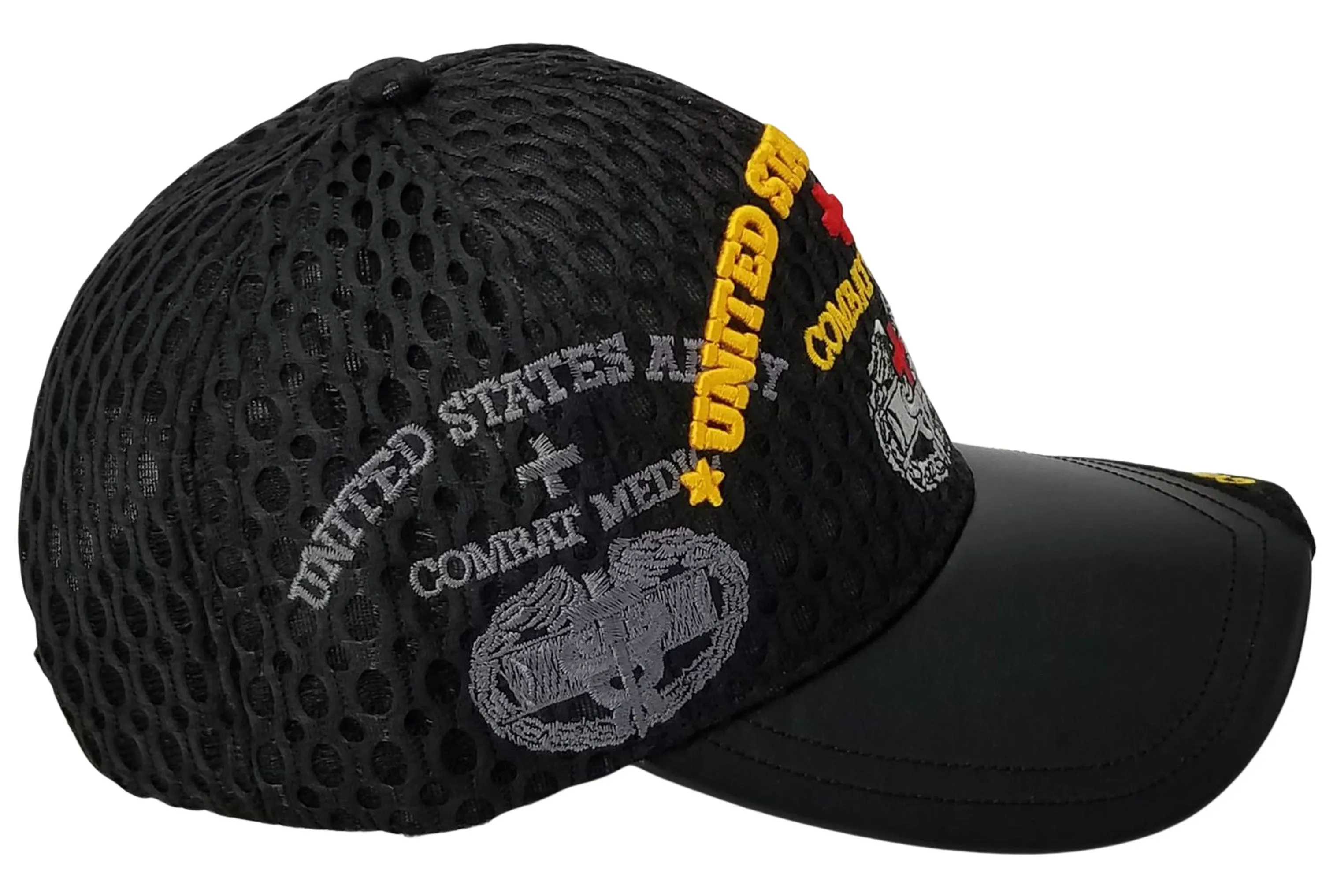 Army Medic Baseball Cap, Black U.S. Military Hat, Leather and Air Mesh, Officially Licensed