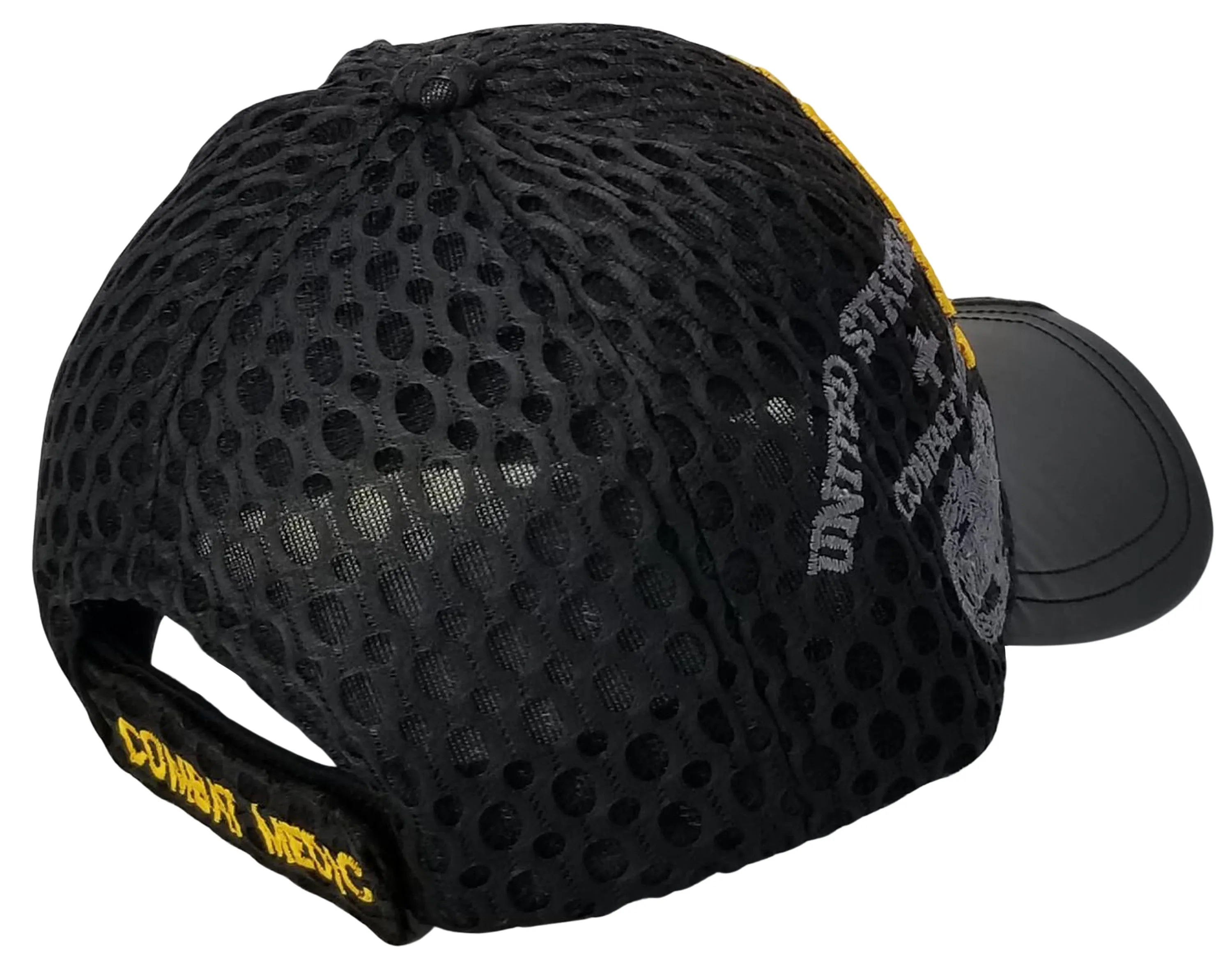Army Medic Baseball Cap, Black U.S. Military Hat, Leather and Air Mesh, Officially Licensed