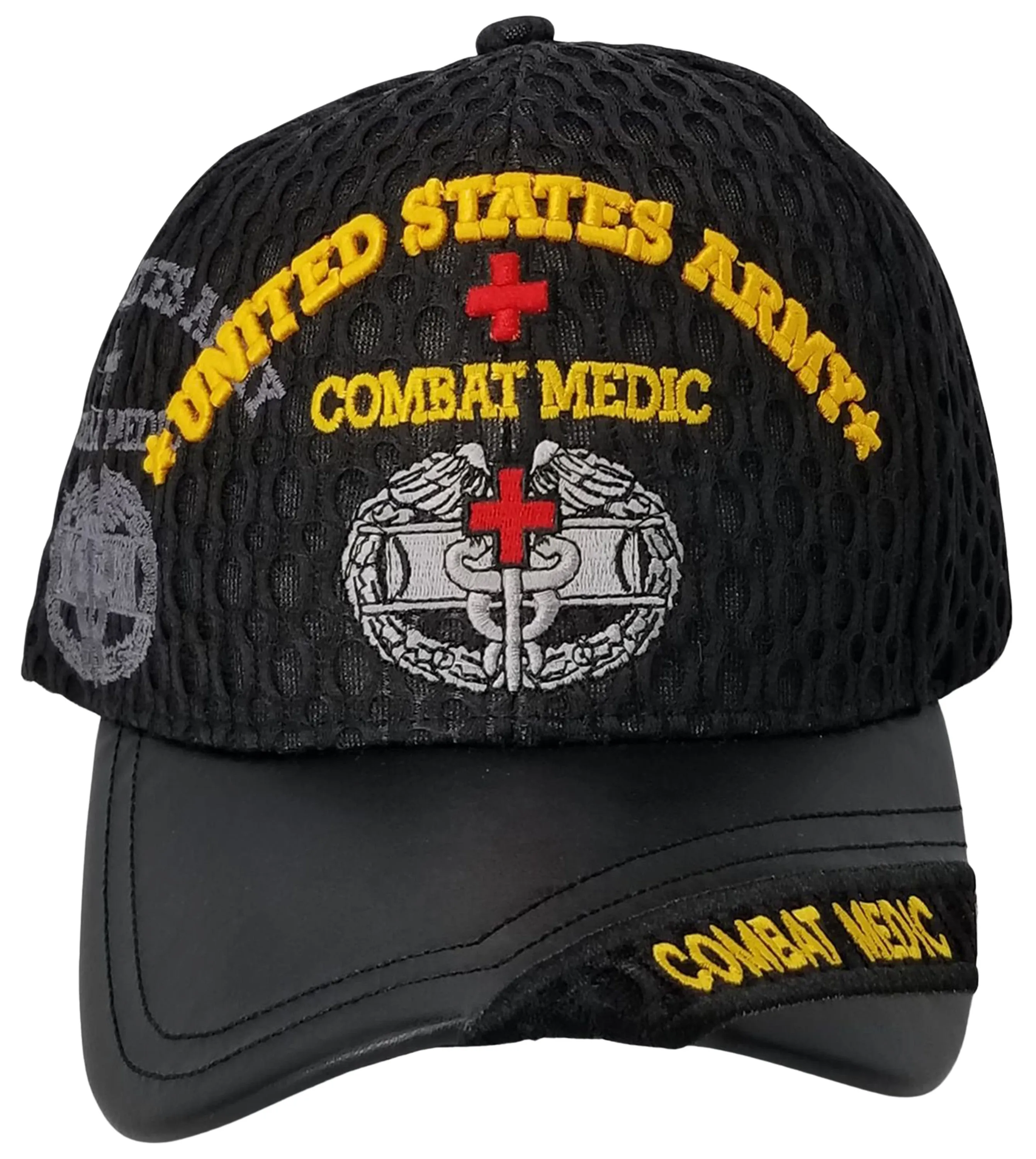 Army Medic Baseball Cap, Black U.S. Military Hat, Leather and Air Mesh, Officially Licensed