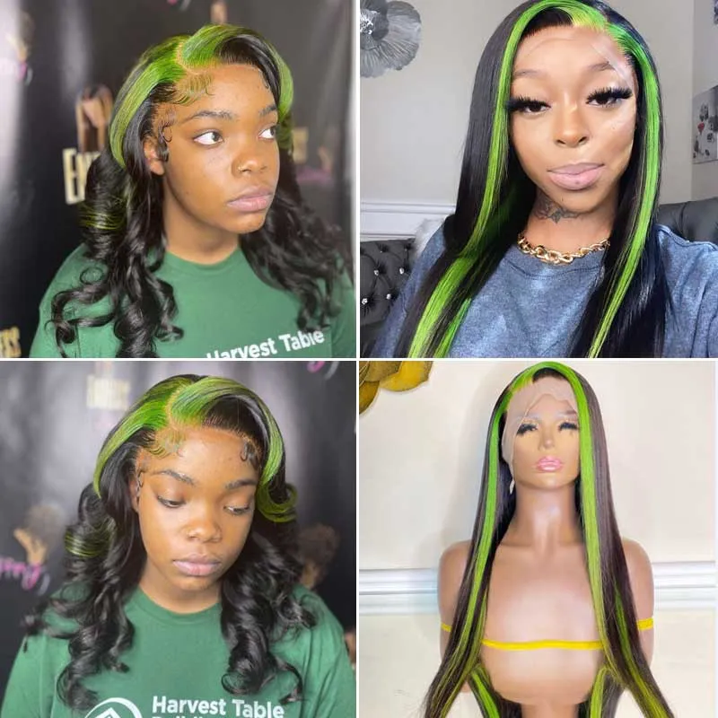 Ashimary Highlight Wigs Skunk Stripe Hair 4*4 13*4 Lace Front Wig 180% Straight Brazilian Human Hair