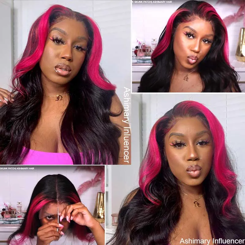 Ashimary Highlight Wigs Skunk Stripe Hair 4*4 13*4 Lace Front Wig 180% Straight Brazilian Human Hair