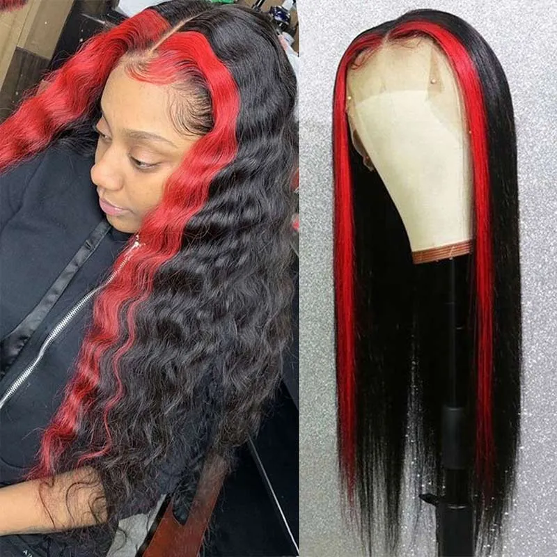 Ashimary Highlight Wigs Skunk Stripe Hair 4*4 13*4 Lace Front Wig 180% Straight Brazilian Human Hair