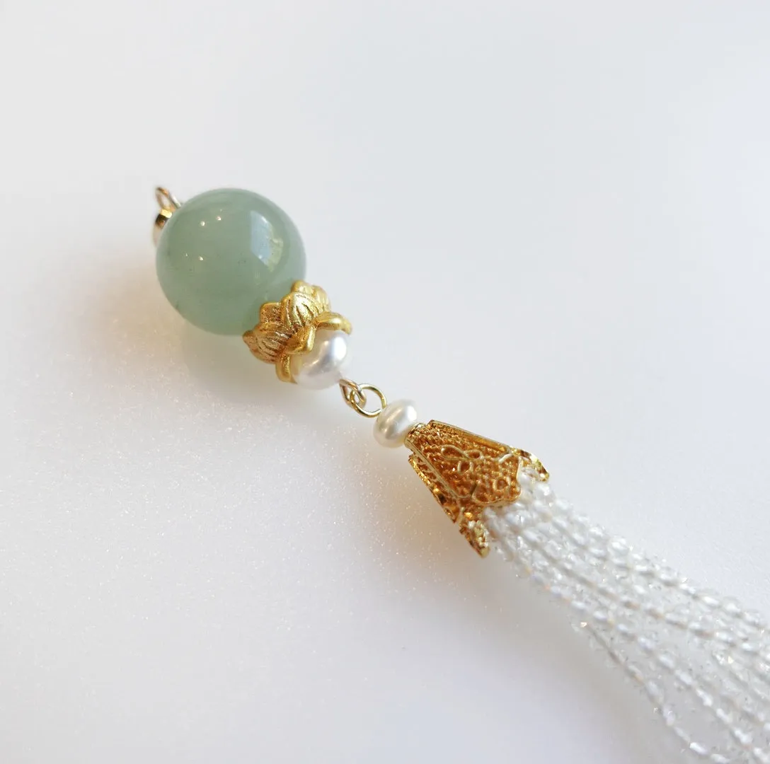 Aventurine Lotus Zircon Tassel Pendant