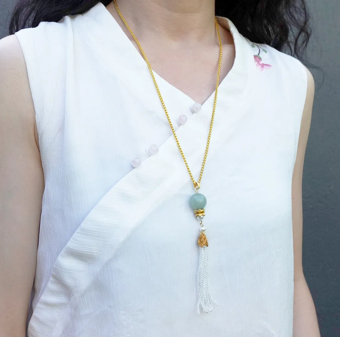 Aventurine Lotus Zircon Tassel Pendant