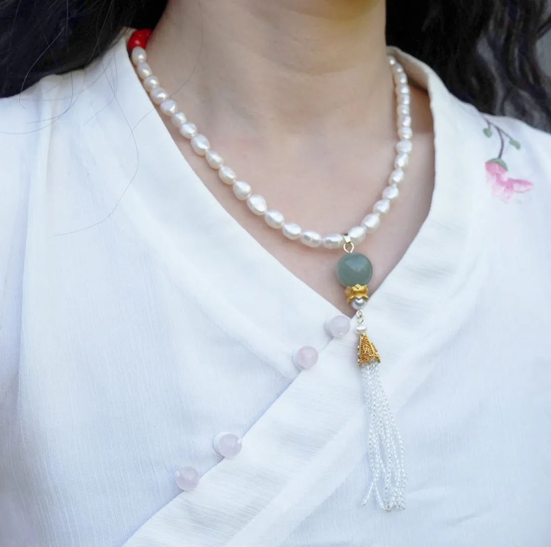 Aventurine Lotus Zircon Tassel Pendant