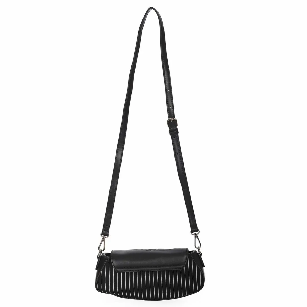 Banned Black Core Pinstripe Faux Leather Skull Shoulder Bag