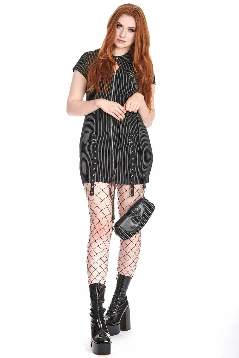 Banned Black Core Pinstripe Faux Leather Skull Shoulder Bag
