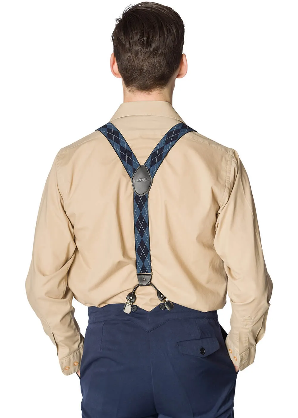 Banned Mens Timothy Braces Clip & Button Braces Blue