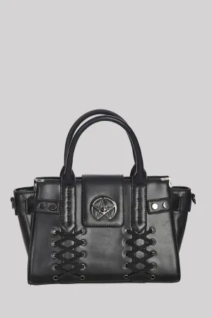Banned Through The Darkness Pentagram Lace Up Goth Tote Bag