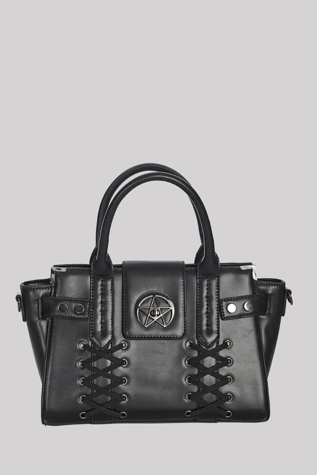 Banned Through The Darkness Pentagram Lace Up Goth Tote Bag