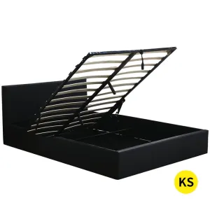 Bed Frame Gas Lift Leather Base Mattress Storage King Single Size Black