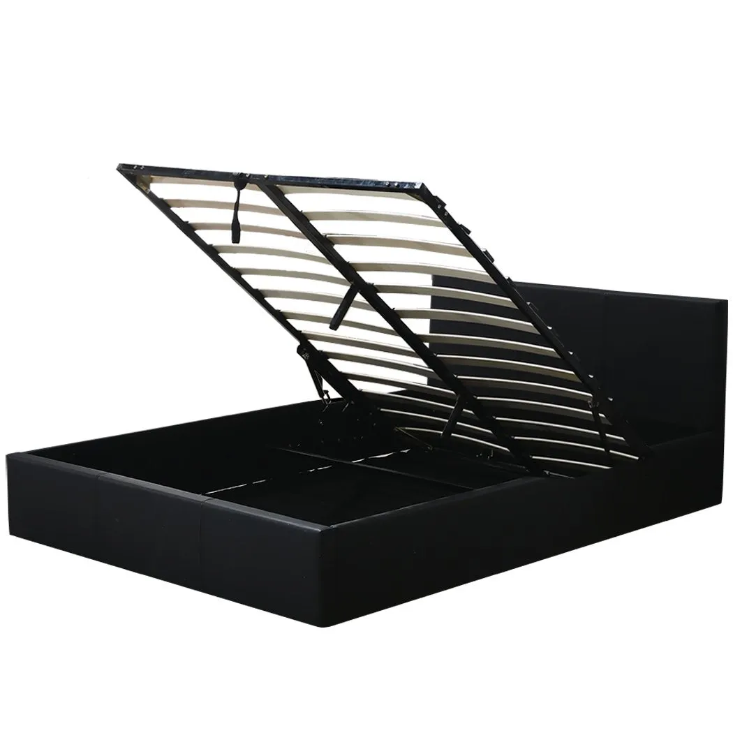 Bed Frame Gas Lift Leather Base Mattress Storage King Single Size Black