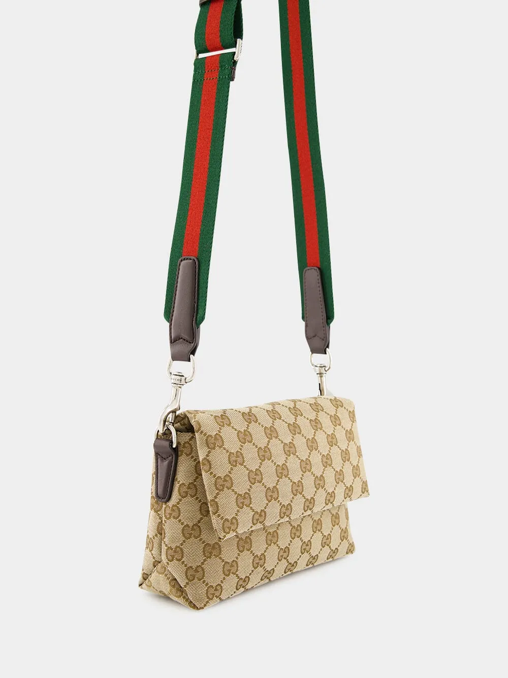 Beige and Dark Brown Small GG Crossbody Bag with Web
