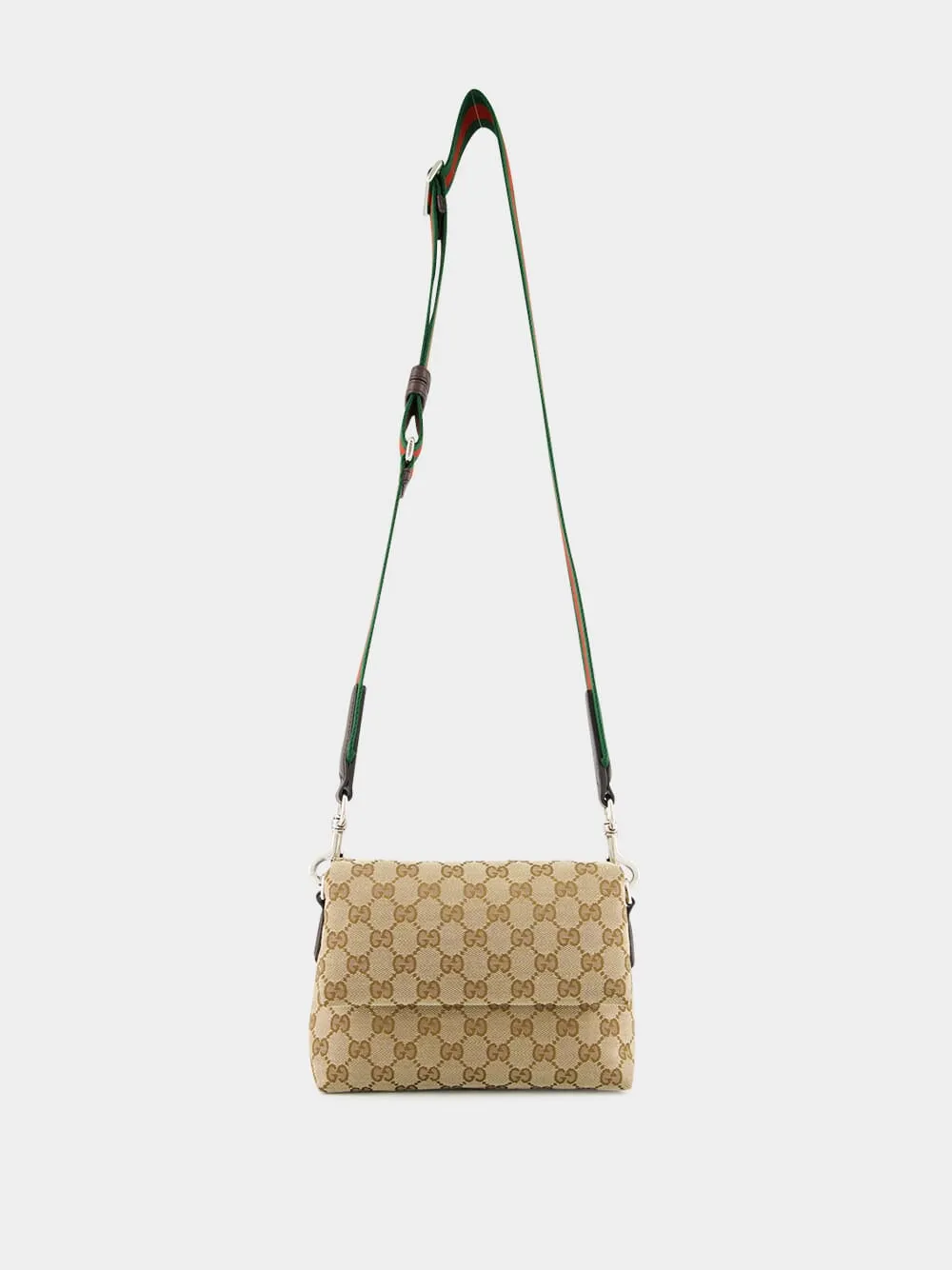 Beige and Dark Brown Small GG Crossbody Bag with Web