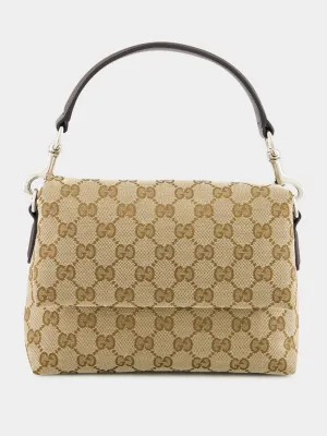 Beige and Dark Brown Small GG Crossbody Bag with Web