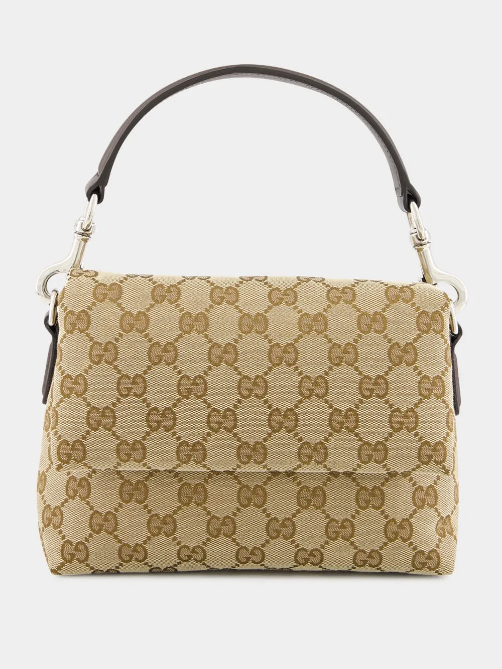 Beige and Dark Brown Small GG Crossbody Bag with Web
