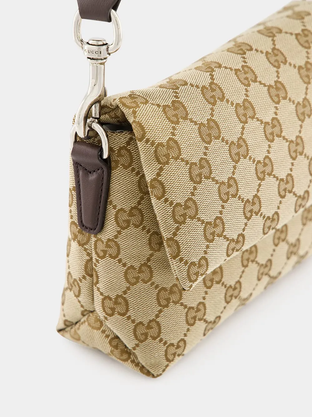 Beige and Dark Brown Small GG Crossbody Bag with Web