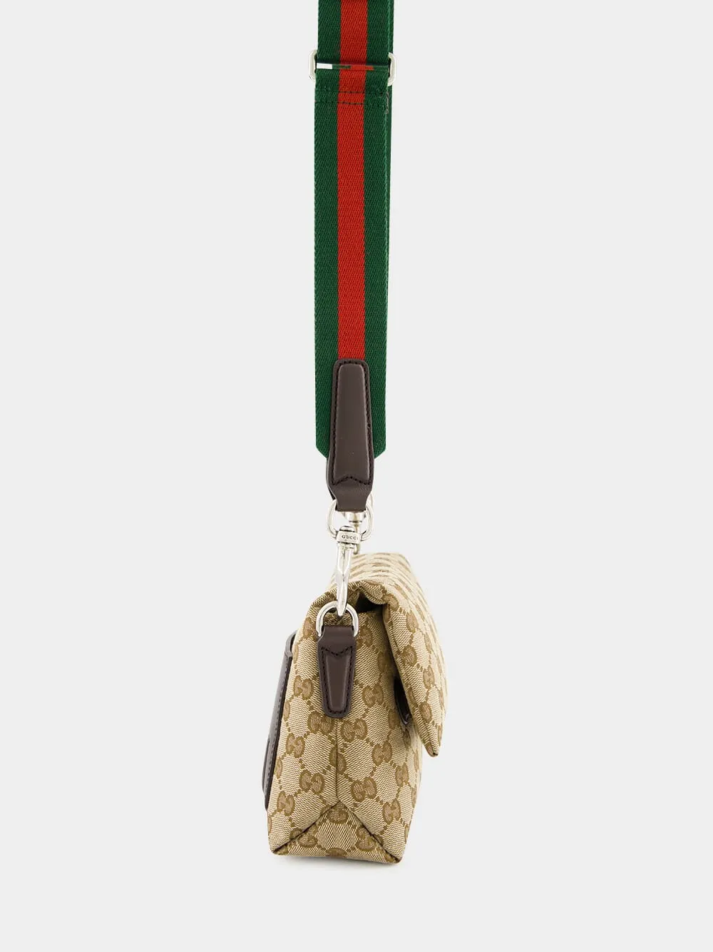 Beige and Dark Brown Small GG Crossbody Bag with Web