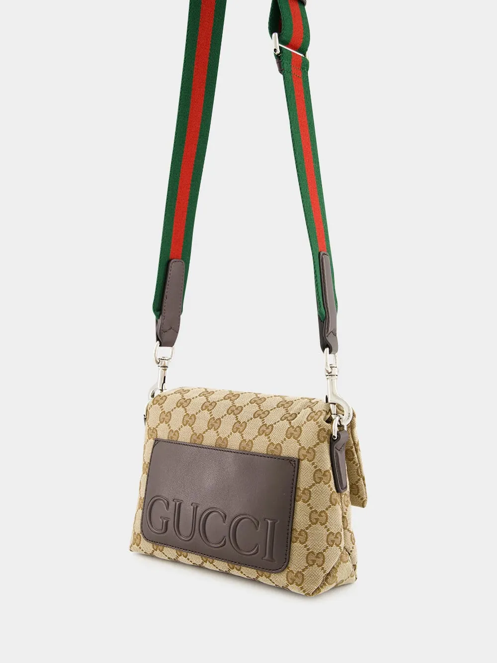 Beige and Dark Brown Small GG Crossbody Bag with Web