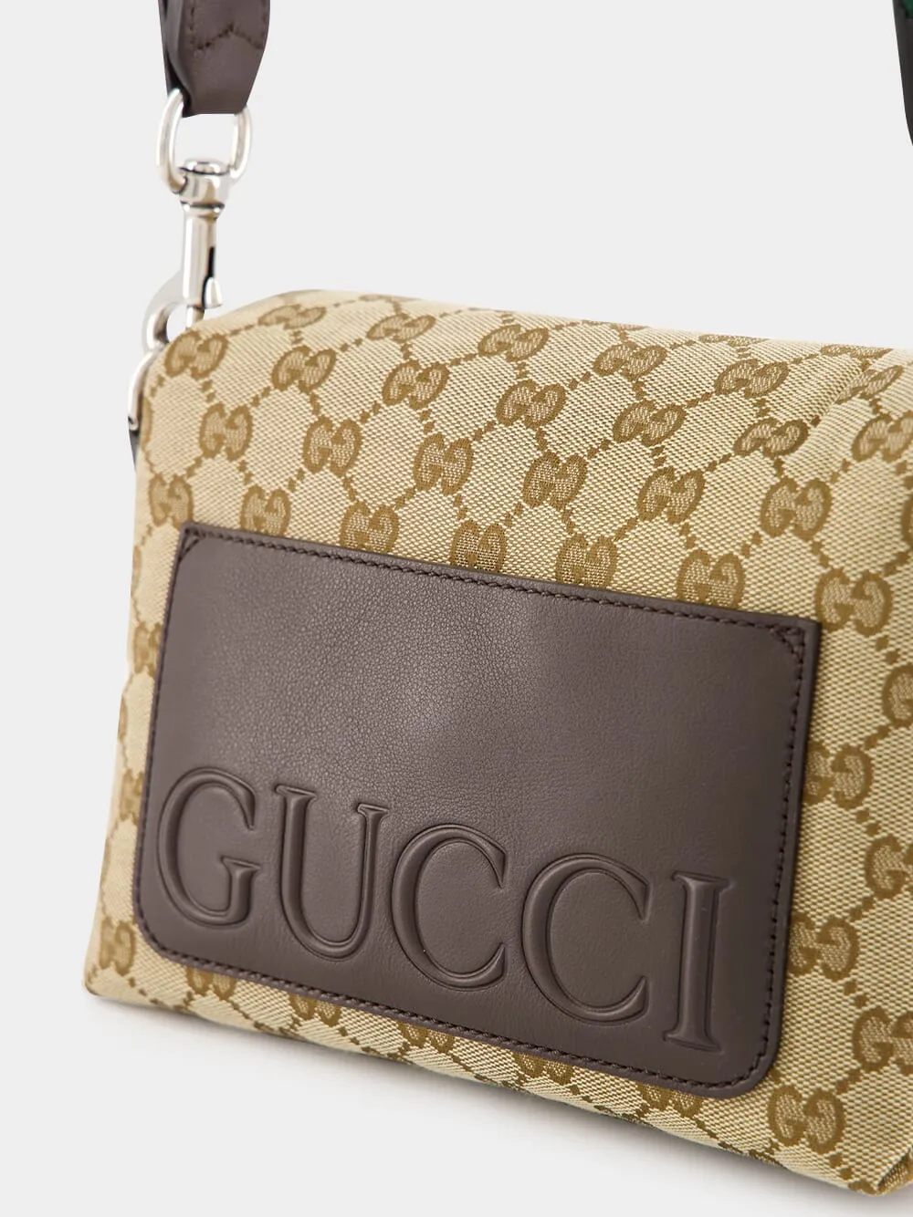 Beige and Dark Brown Small GG Crossbody Bag with Web