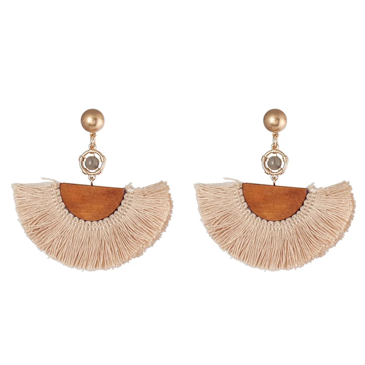 Beige Polyster & Wood Resin 18K Gold-Plated Fan Drop Earrings