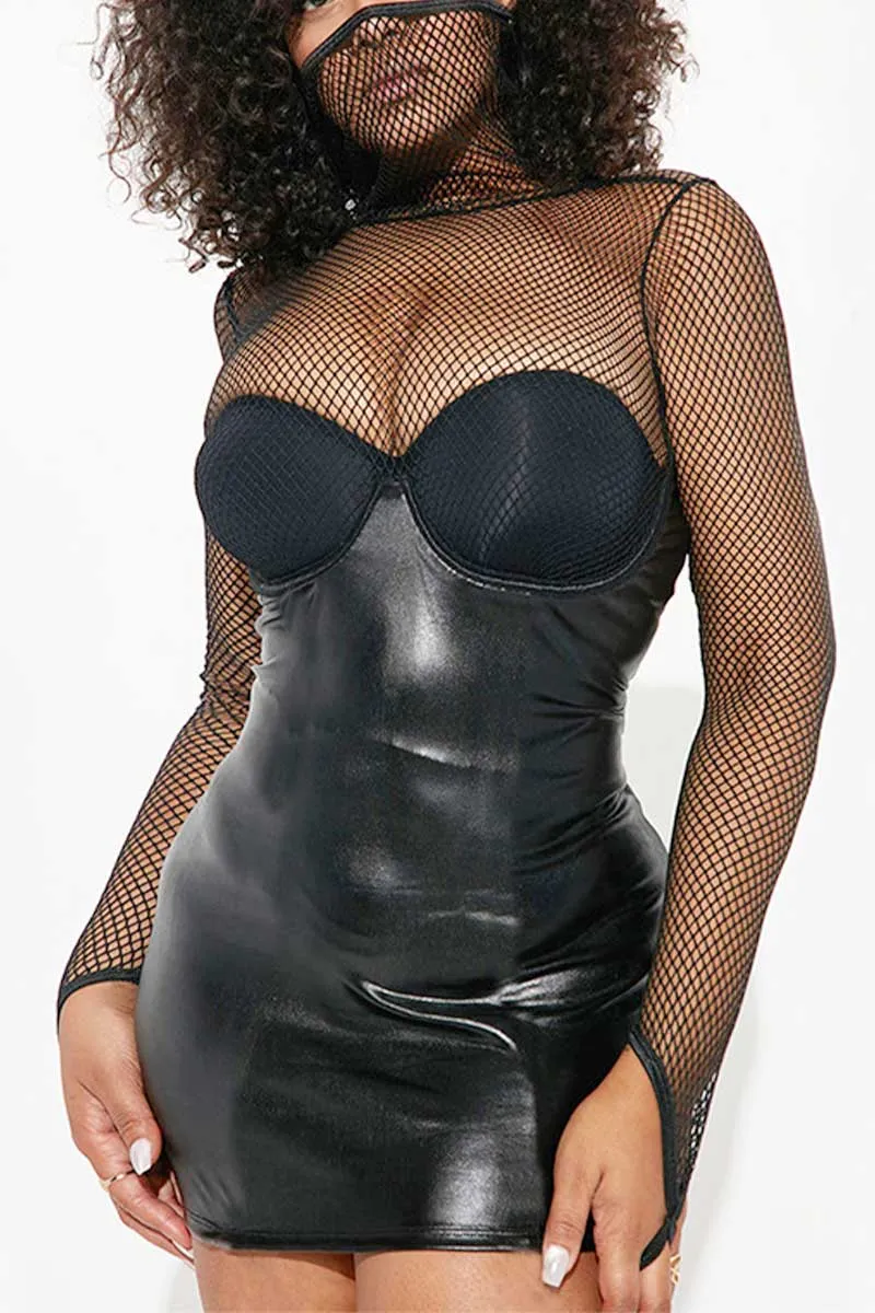 BH657 Mesh Turtleneck See-Through Mini Dress