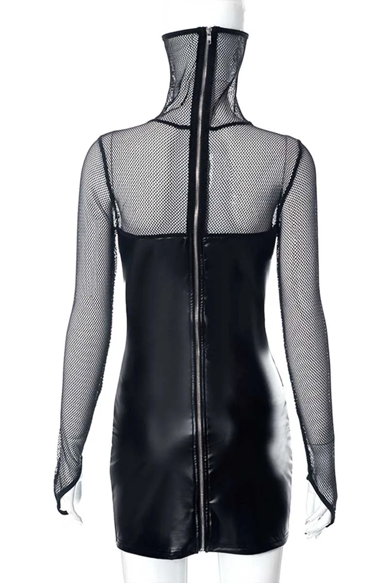 BH657 Mesh Turtleneck See-Through Mini Dress