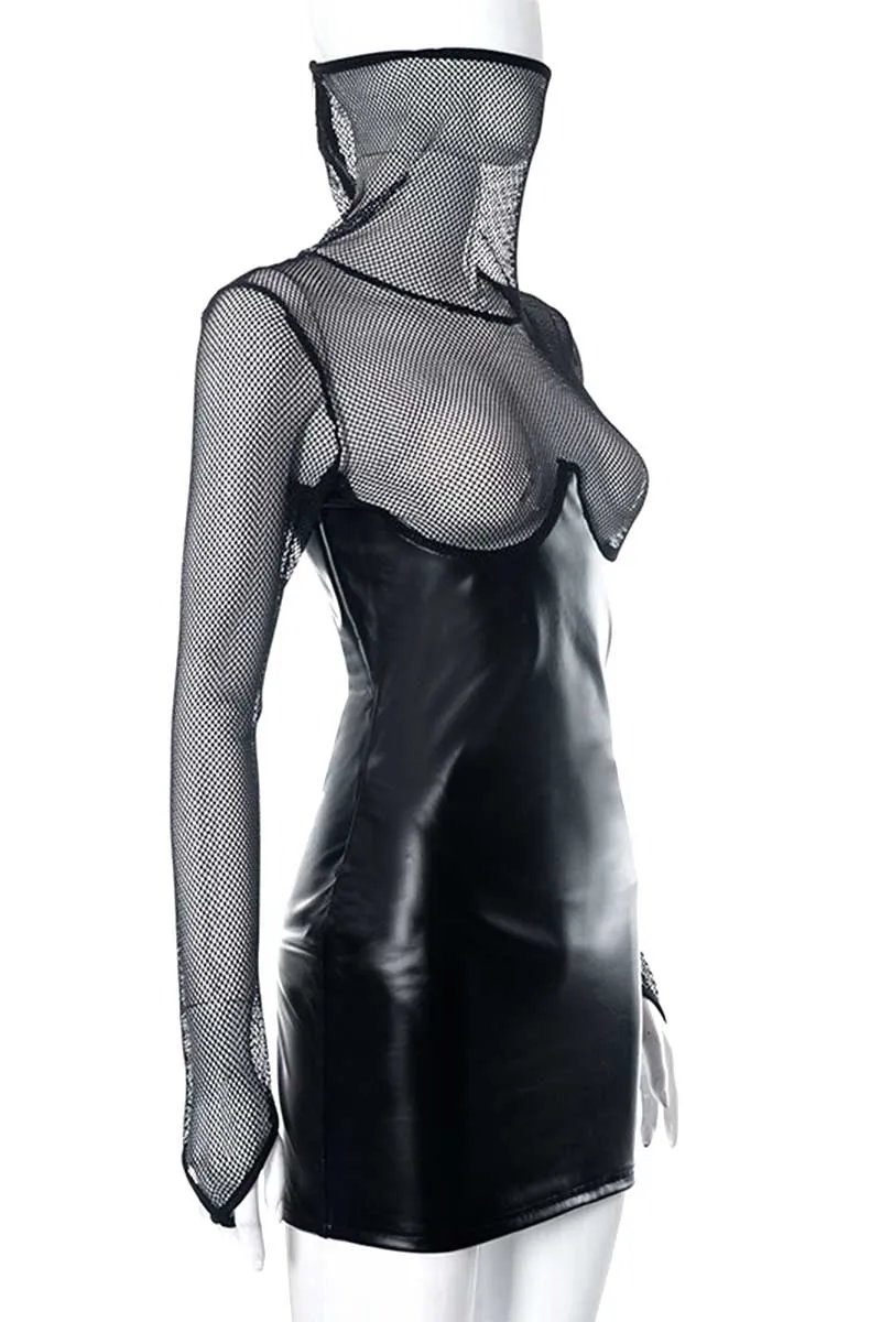 BH657 Mesh Turtleneck See-Through Mini Dress