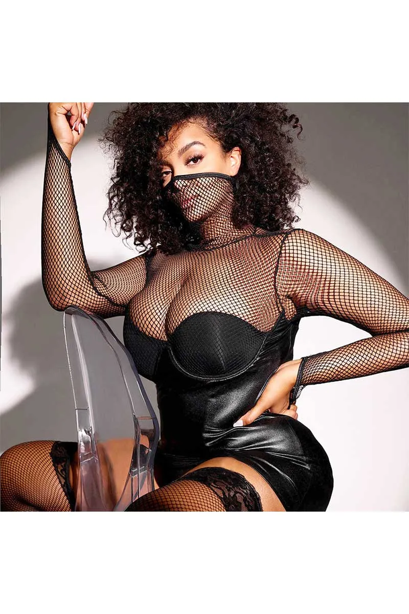 BH657 Mesh Turtleneck See-Through Mini Dress