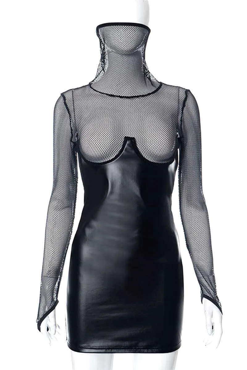 BH657 Mesh Turtleneck See-Through Mini Dress