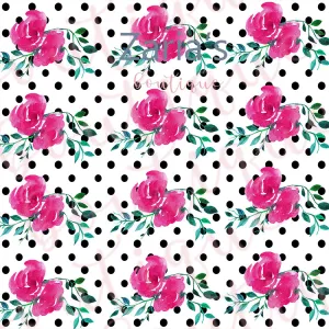 Black & White Polka Dot Fuchsia Floral ~ LUXE Collection Grain Faux Leather