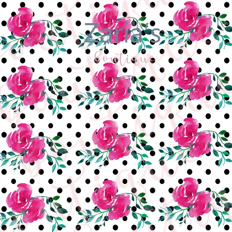Black & White Polka Dot Fuchsia Floral ~ LUXE Collection Grain Faux Leather