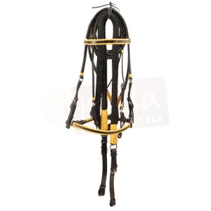 Black and Yellow Bridle set with Black trim, 5/8" nylon reins with leather ends