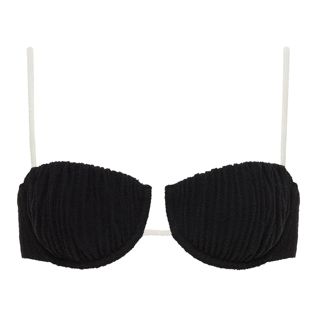 Black (Cream Binded) Terry Rib Petal Bikini Top