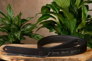 Black Deluxe Leather Padded Guitar Strap With Adjustable Lace