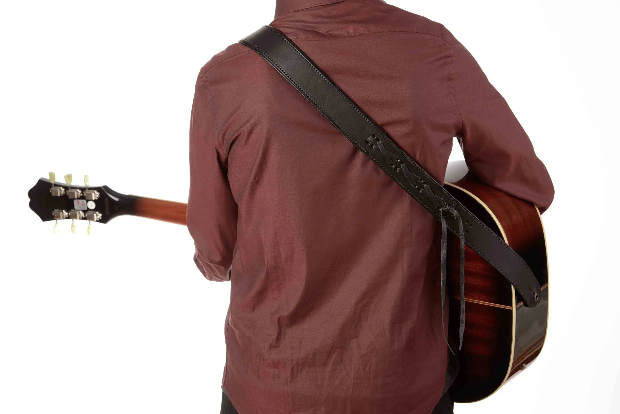 Black Deluxe Leather Padded Guitar Strap With Adjustable Lace
