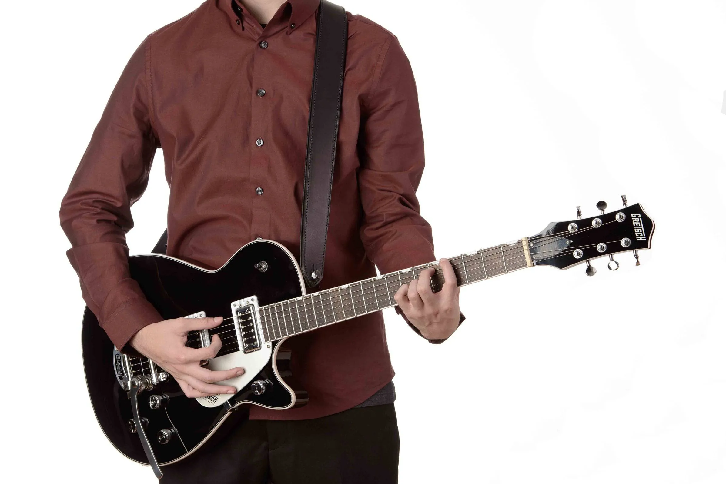 Black Deluxe Leather Padded Guitar Strap With Adjustable Lace