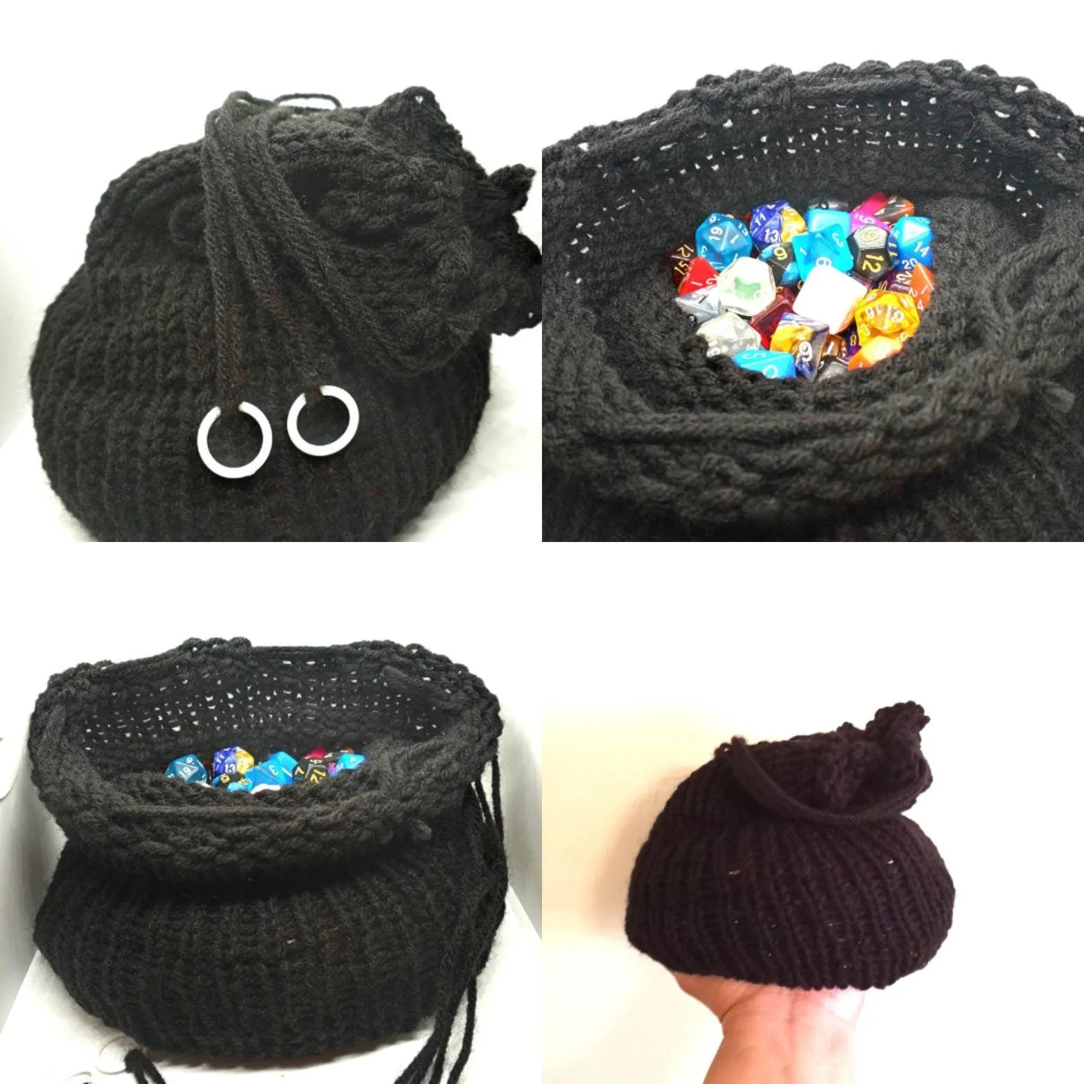 Black Drawstring Dice Bag, DND Gifts, Dice Storage, Large Dice Bag, Dice Pouch