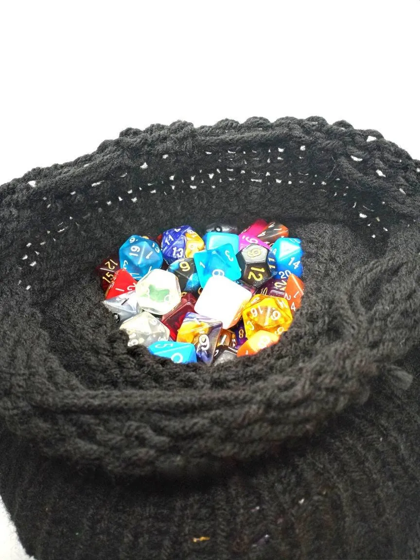 Black Drawstring Dice Bag, DND Gifts, Dice Storage, Large Dice Bag, Dice Pouch