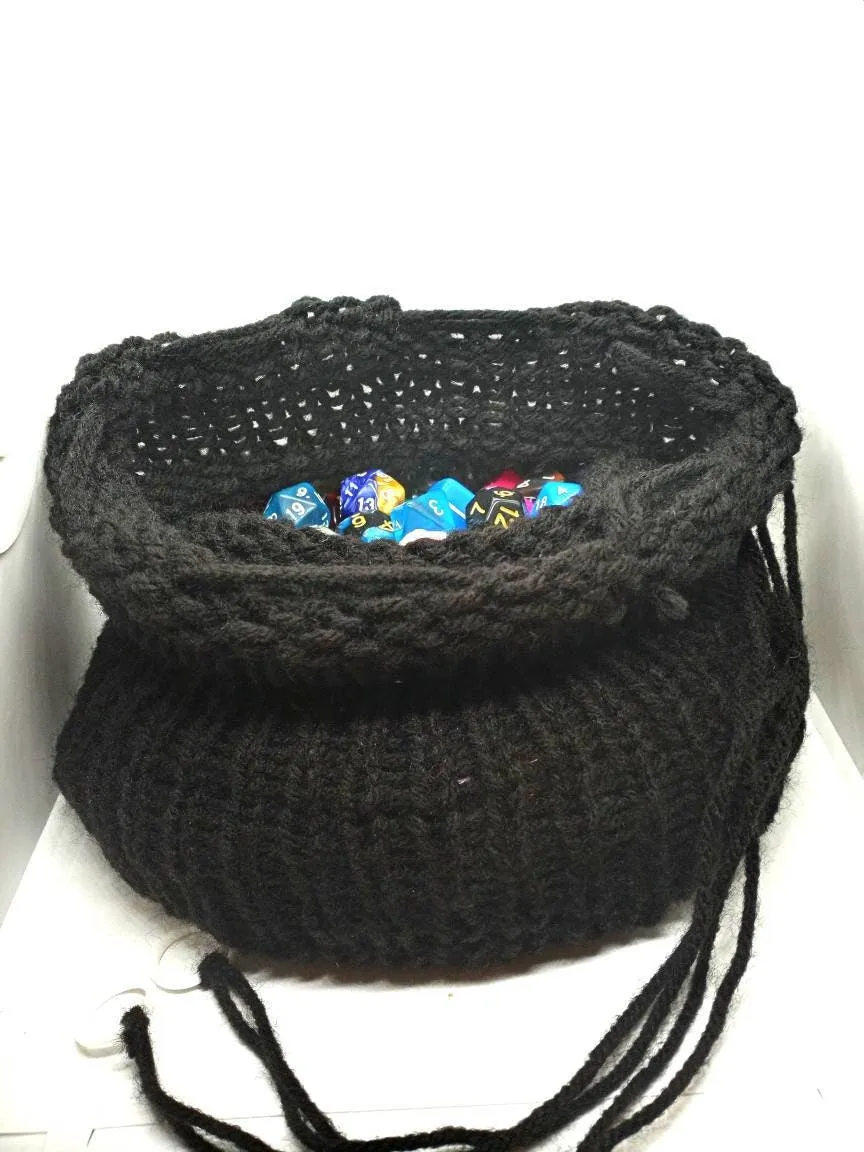 Black Drawstring Dice Bag, DND Gifts, Dice Storage, Large Dice Bag, Dice Pouch