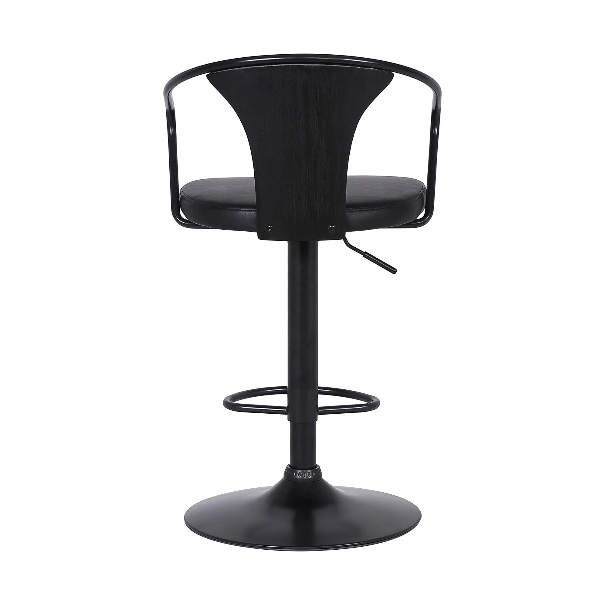Black Faux Leather &amp; Metal Base Adjustable Bar Stool