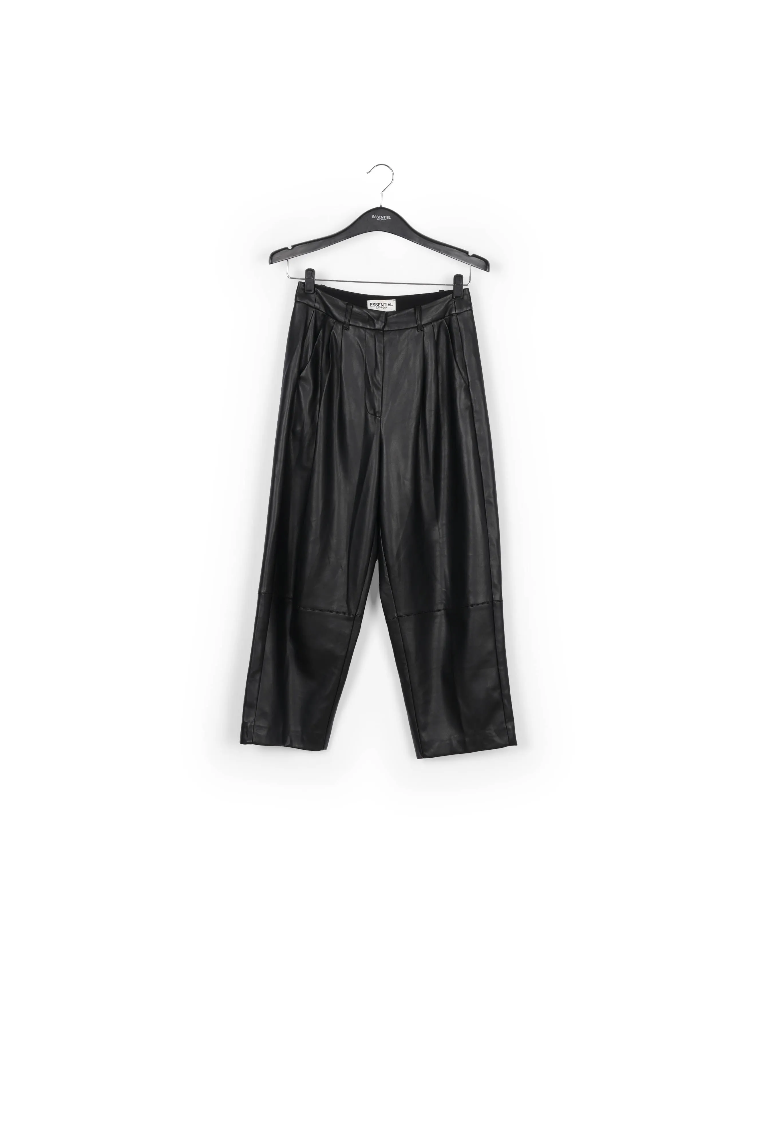 Black faux leather baggy-fit pants