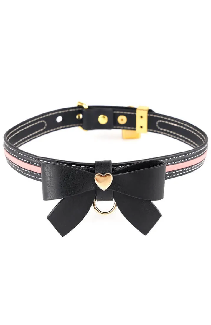 Black faux leather bow tie collar & leash