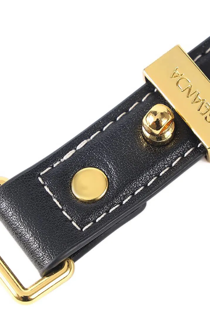 Black faux leather bow tie collar & leash