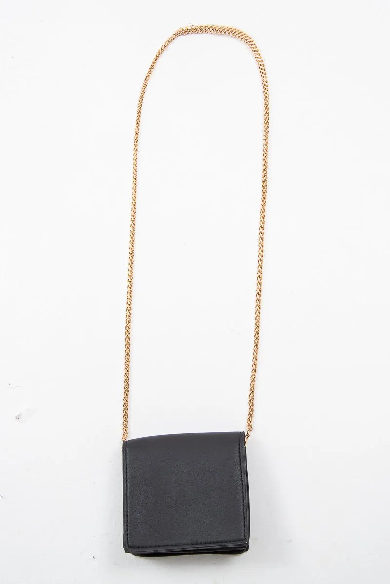Black Faux Leather Chain Mini Cross Body Bag - Wilda