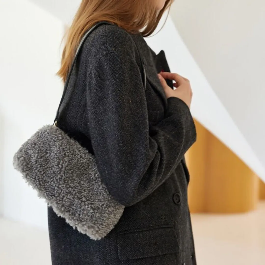 Black Faux Shearling Handbag
