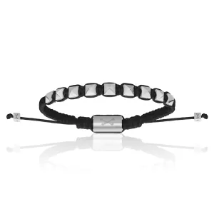 Black Nylon With Silver Polyester Stud Bracelet