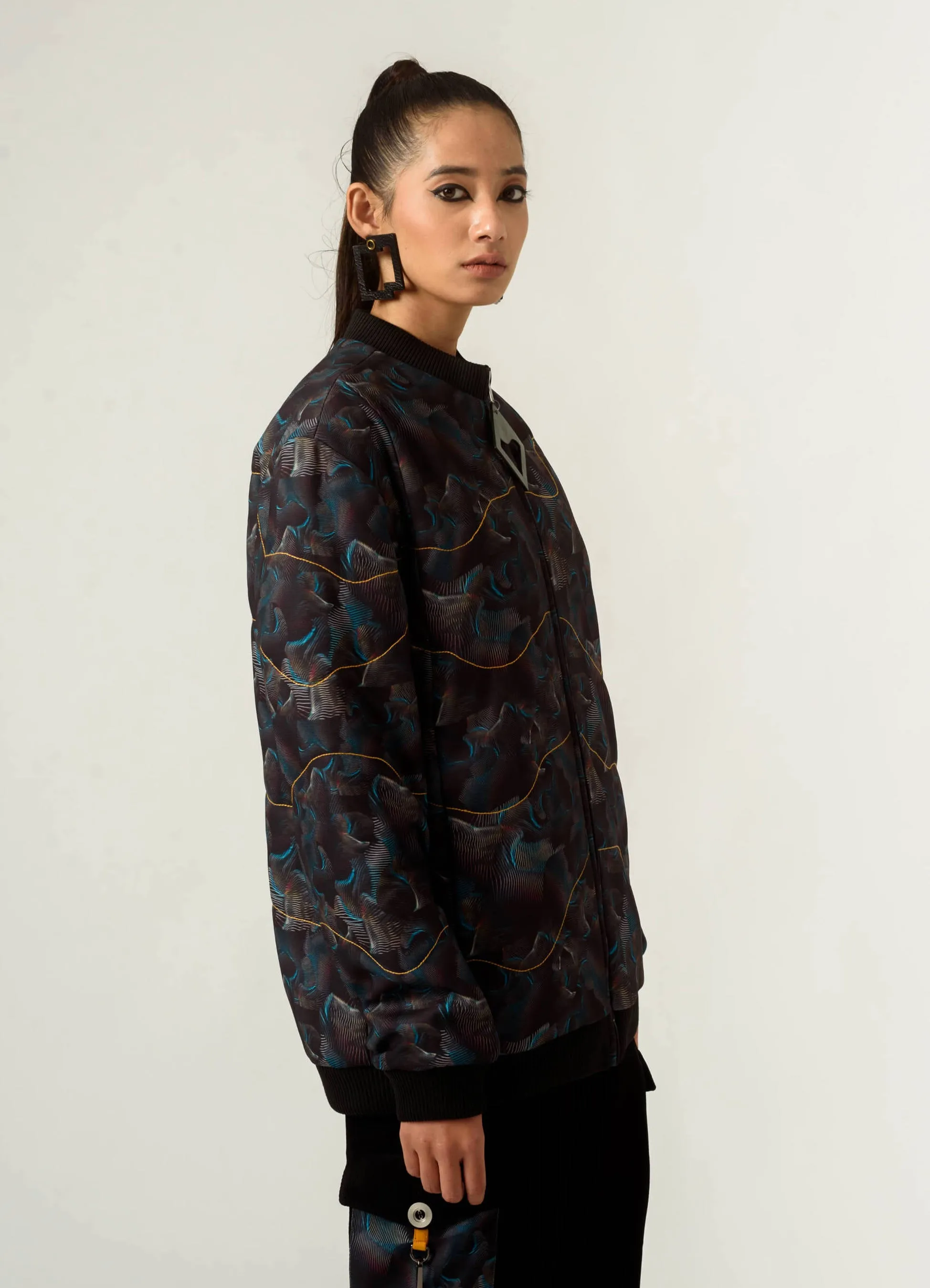 Black printed bomber jacket