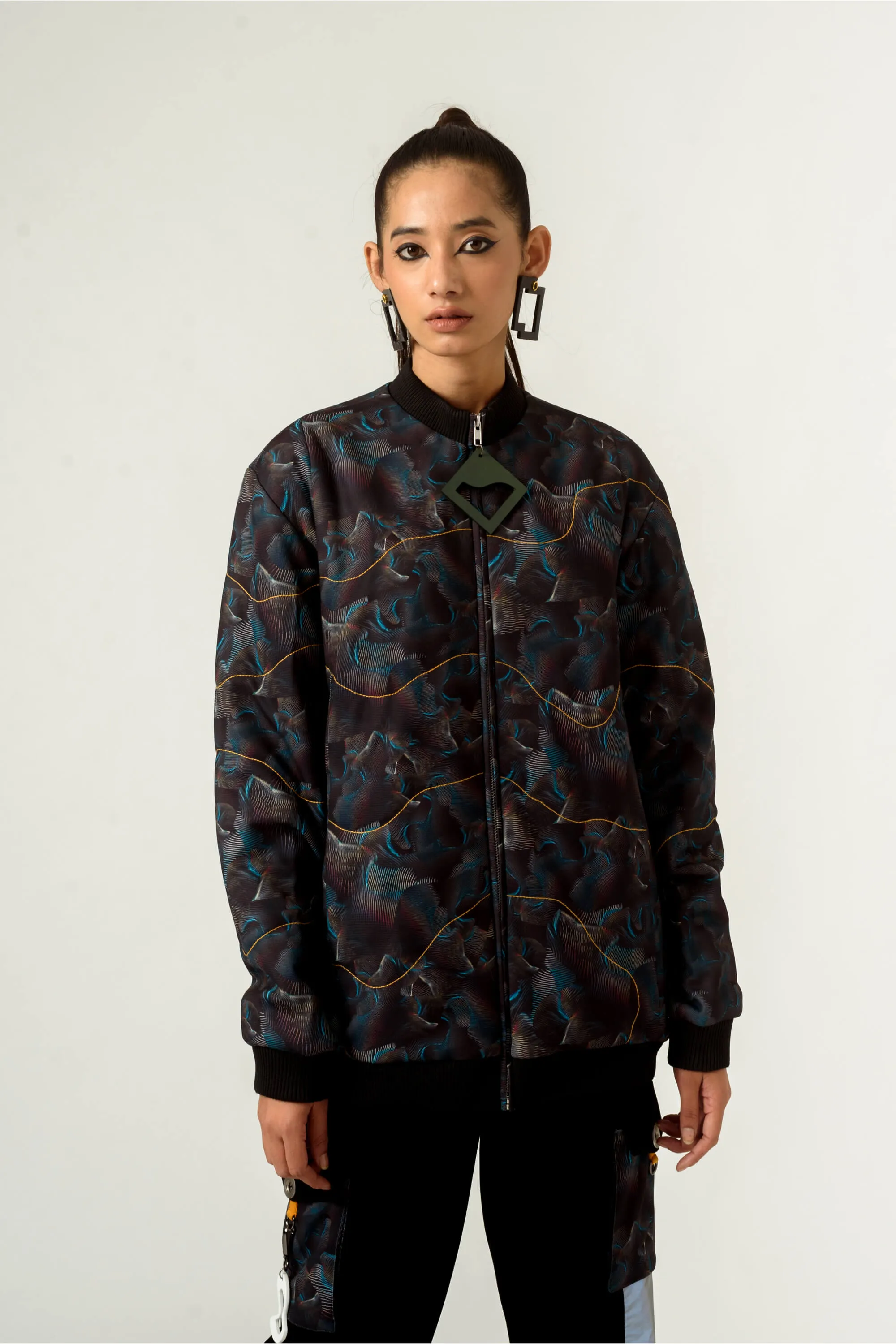 Black printed bomber jacket