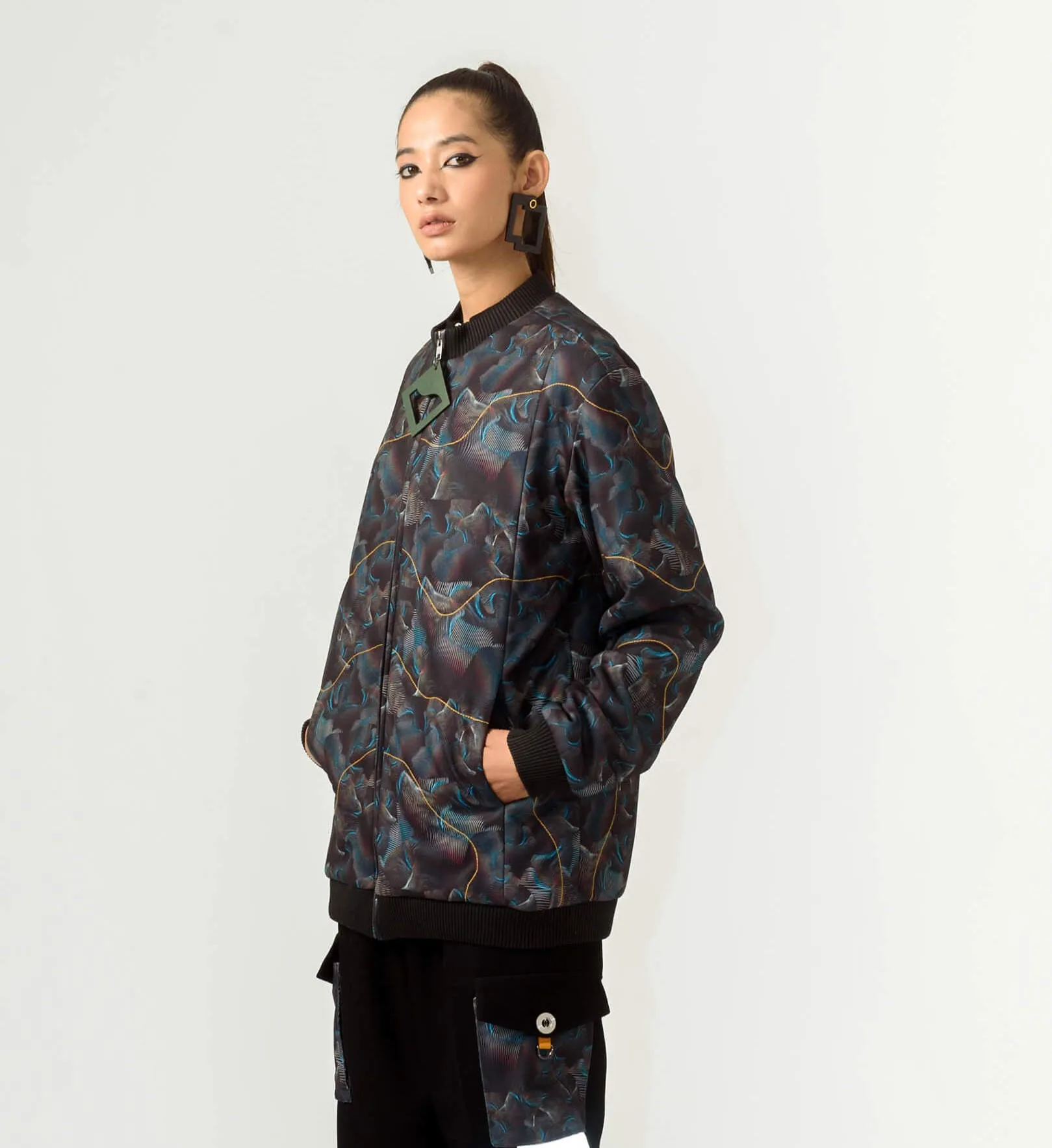Black printed bomber jacket